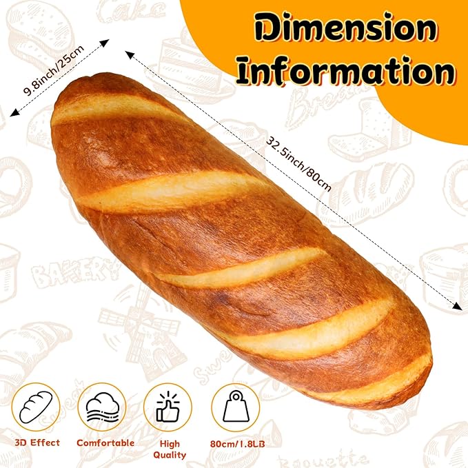 3D Simulation Bread Plush Pillow Simulation Buttered Bread Pillow Baguette Pillow Funny Body Pillow Food Plush Stuffed Toy for Home Decor (31.5)