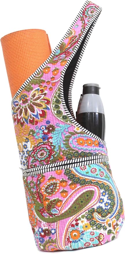 INDIAN CRAFT CASTLE Yoga Mat Bag | Tote Mat Bag | Sling Yoga Tote w/Large Side Pocket & Zipper Pocket | Yoga Mat Carrier Fits Most Size Mats