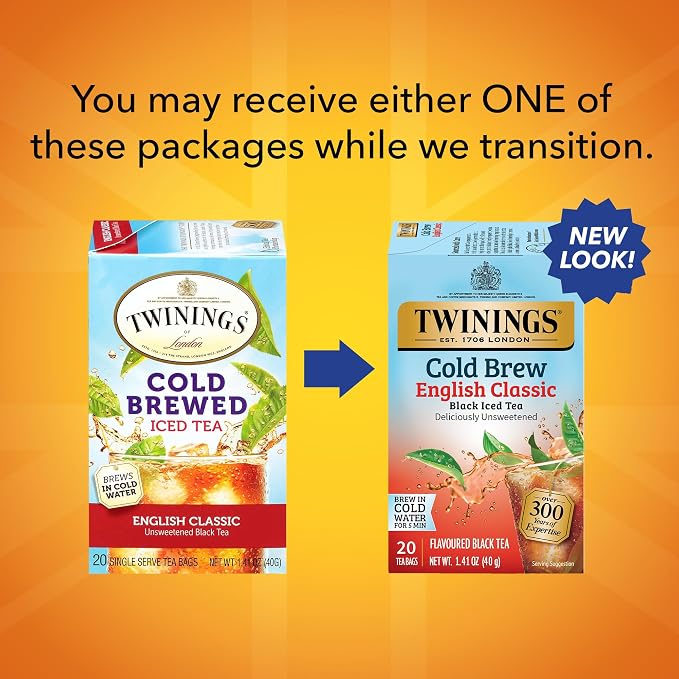 Twinings English Classic Cold Brew Iced Tea Bags, 20 Count (Pack of 1), Unsweetened Black Tea, Caffeinated, 20 Teabags