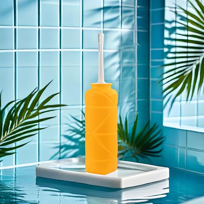 Foldable Compact Silicone Douche Bottle, Reusable Travel Douche Kit, 24 FL Oz Capacity, Yellow