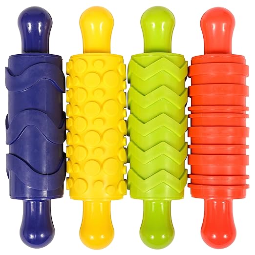 Ready 2 Learn Paint and Dough Texture Rollers | Set of 4 | Patterned Rolling Pins for Kids | Play Dough Accessories and Art Tools