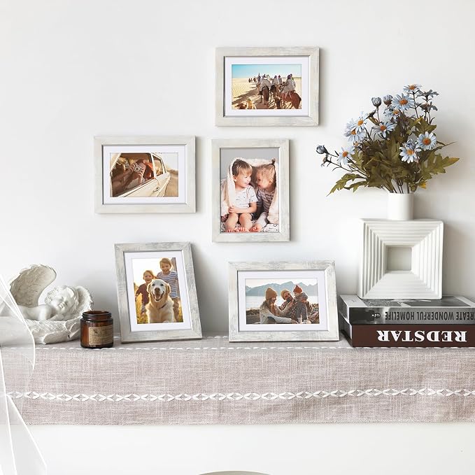 Fixwal 5x7 Picture Frame Set of 5, Vintage Photo Frame, Rustic Retro Picture Frame with Tempered Glass, Decorative Art on Walls and Tabletop Placement