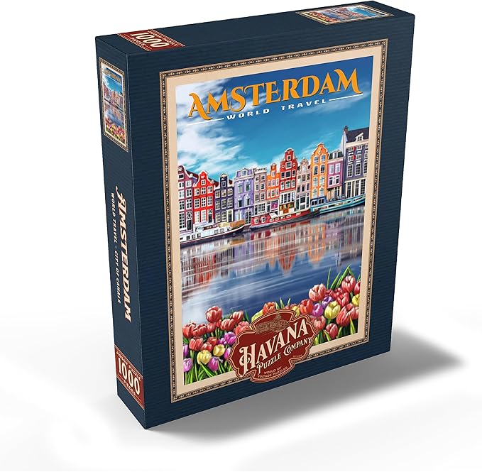 MyPuzzle Amsterdam, Netherlands - City of Canals, Vintage Travel Poster - Premium 1000 Piece Jigsaw Puzzle for Adults