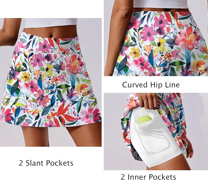 PINSPARK 17" Golf Skorts for Woman High Waisted Tennis Skirt with 4 Pockets | Lightweight, Quick Dry, 4-Way Strecth, Breathable, Tummy Control, UPF 50+ Athletic Skort for Workout, Pickleball, Gym, Casual