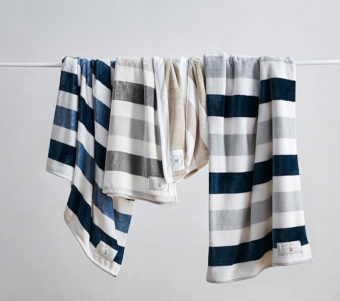 Nautica - Throw Blanket, Super Soft & Cozy Fleece Bedding, Dorm Room Essentials (Awning Stripe Grey, 50" x 60")