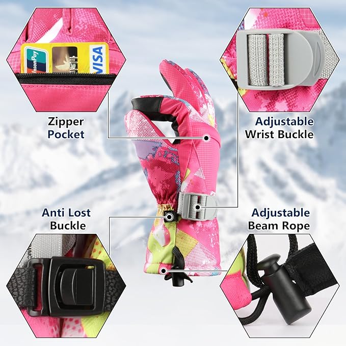 Ski Gloves,Snow Gloves,Waterproof Cold Weather Winter Gloves for Parent Boys Girls- Cycling, Driving, Running