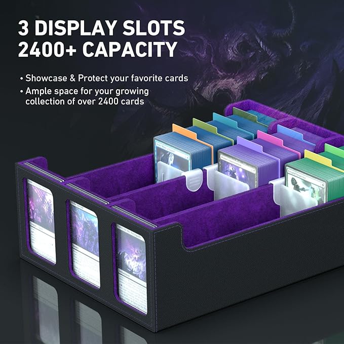 3-Row Trading Card Storage Box, Bulk Cards Case for 2400+ Mtg tcg Magic Playing Game Card Organizer, Commander Deck Box with 3 Supports & 24 Dividers