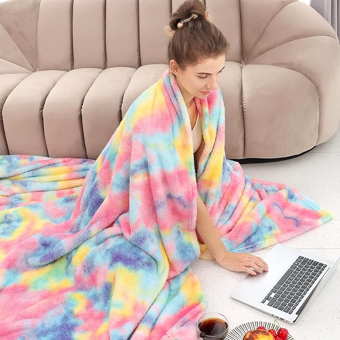 Colorful Fleece Throw Blanket, Cozy Soft Lightweight Throw Blankets, Warm Plush Soft Flannel Blanket for Sofa Couch Bed Home Decor, Camping Travel Picnic Outdoor Blanket Bedding for Women, 60x80 in