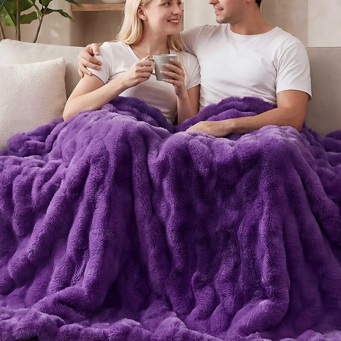 ORINOVA Purple Cozy Thick Throw Fuzzy Blanket for Couch Fluffy Faux Fur Blankets for Bed Living Room Women Gift Home Decor 60x80