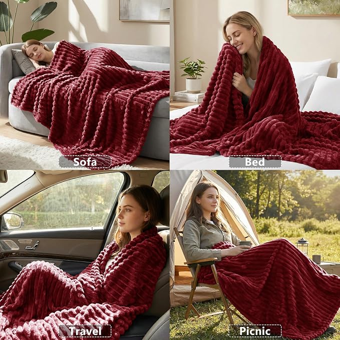 HIMEET Red Queen Size Blanket for Bed, 300GSM Ribbed Fleece, 90 x 90 Inches | Ultra Soft Flannel, All-Season Lightweight Warmth, Cozy Bed Coverage & Bedroom Decor, Gift for Men & Women, Machine Washable