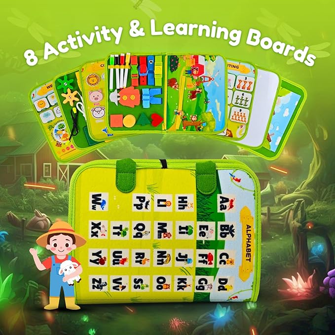 Farm Busy Book for Toddlers 1-3 | Montessori Activity Book with Various Activities For Girls & Boys | Educational Learning Sensory Board For Toddlers 1-3 | Portable busy board Travel Toy for Car