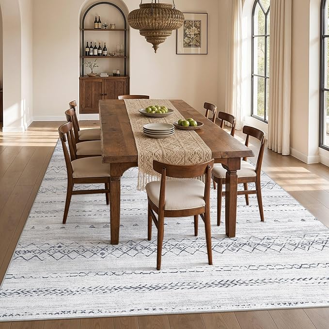 cotiled 10x14 Area Rugs Living Room Rug: Washable Boho Rugs with Non Slip Backing Large Soft Indoor Stain Resistant Carpet for Bedroom Farmhouse Dining Room Lightweight Home Decor Grey