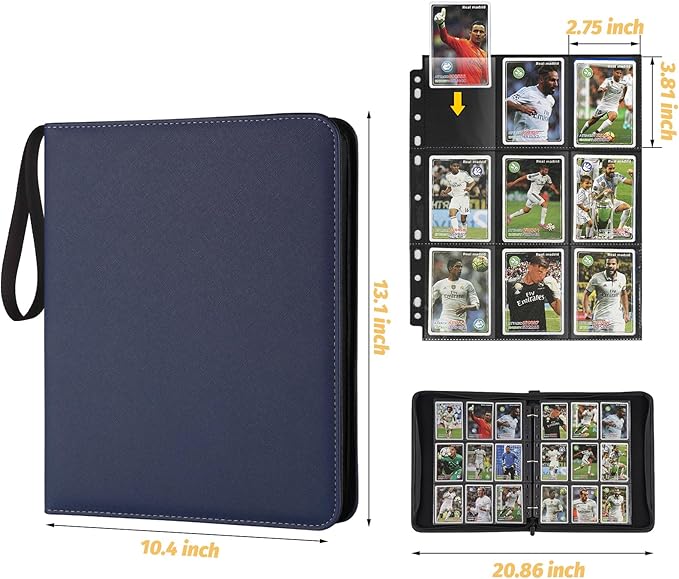 GERMUN 9 Pocket Card Binder, Premium Zip Trading Card Binder, 720 Double Sided Pocket PU Card Collection Binder, Collector Card Album, Card Folder for MTG, TCG, Sports Cards, Game Cards (DARK BLUE)
