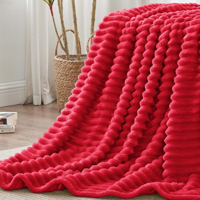 BEDELITE Ribbed King Size Blanket for Bed, Red, 108"x90" | Ultra-Soft Plush Fleece, Warm Yet Lightweight, Ribbed Texture, Home Decor, Machine Washable, Giftable, All-Season Use