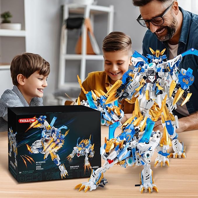 White Tiger 2 in 1 Mech Building Blocks kit Transform Action Figure Toys, Animals Transforming Robot Building Set, STEM for Adults Kids Boys Ages 8 10 12 14 (White Tiger)