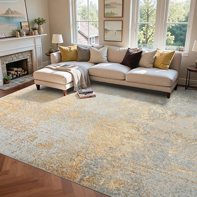 8x10 Ft Large Area Rugs for Living Room, Soft Non-Slip Washable Rugs Modern Abstract Pattern Carpet for Bedroom Indoor Floor Nursery Home Decor (Beige)