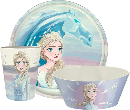 Zak Designs Disney Frozen 2 Kids Dinnerware Set 3 Pieces, Durable and Sustainable Melamine Bamboo Plate, Bowl, and Tumbler are Perfect For Dinner Time With Family (Anna, Elsa, Olaf)