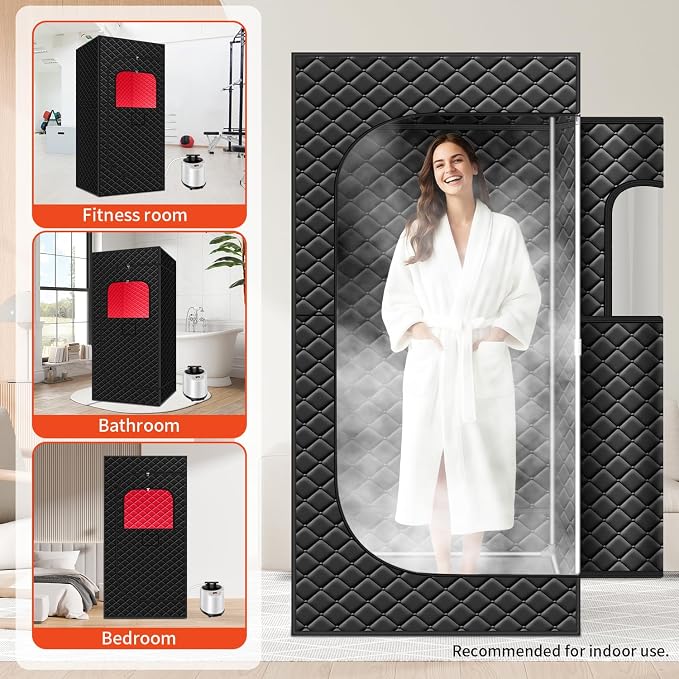 Sauna Box Red Light Theraphy - Portable Sauna for Home with 15 Levels Fast Heating, 3L/1200W Steamer and Non-Slip Mat, Remote Control for Body Relaxation, Steam Sauna for Indoor Use, 32" x 32" x 71"