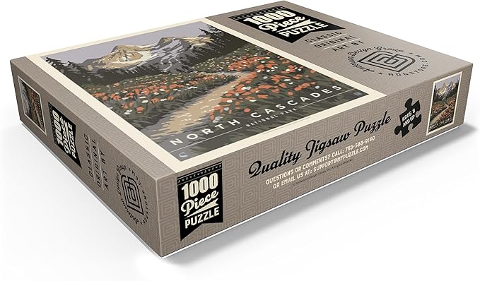 MyPuzzle North Cascades National Park: Summer Hike, Vintage Poster - Premium 1000 Piece Jigsaw Puzzle for Adults
