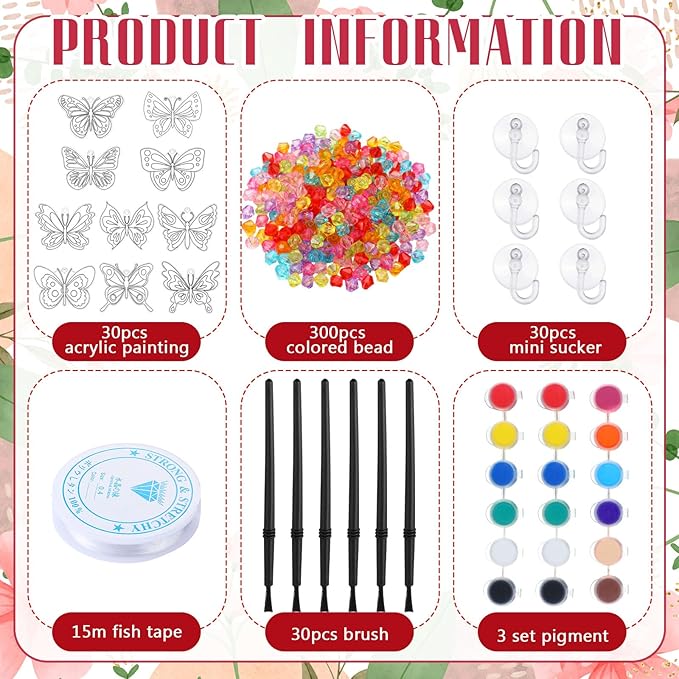 30 Sets Butterfly Suncatchers Window Art Kits, DIY Sun Catchers Bulk Crafts Paint Your Own Window Ornaments for Party Birthday Activity Home Decor