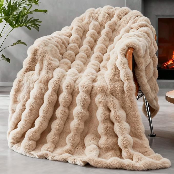 Faux Fur Twin Blanket for Couch, 1000 GSM Cozy Fuzzy Fluffy Soft Plush Thick Bubble Sherpa Blanket for Sofa Bedroom Living Room, Mothers Day Birthday Gifts for Women Home Decor