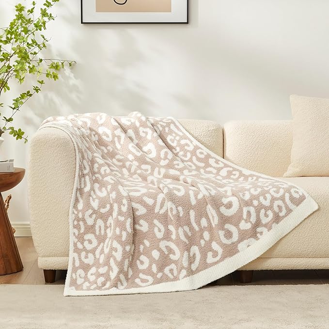 Snuggle Sac Leopard Throw Blanket for Couch Bed Sofa 50x70 inches, Reversible Beige Leopard Oversized Throw XL Ultra Soft Cozy Blankets for Women Mothers Birthday Gifts