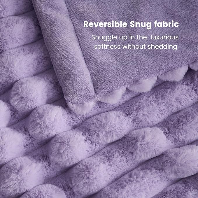 Cozy Bliss Faux Fur Throw Blanket for Couch, Cozy Warm Plush Striped Blanket for Sofa Bedroom Living Room, 60 * 80 Inches Lavender