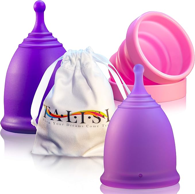 Talisi Reusable Menstrual Cup (Small & Large) Set of 2 with Foldable Silicone Sterilizer, Copa Menstruelle, Soft Period Cup, Heavy & Light Flow, Feminine Hygiene, Tampons, Pads & Disc Alternative