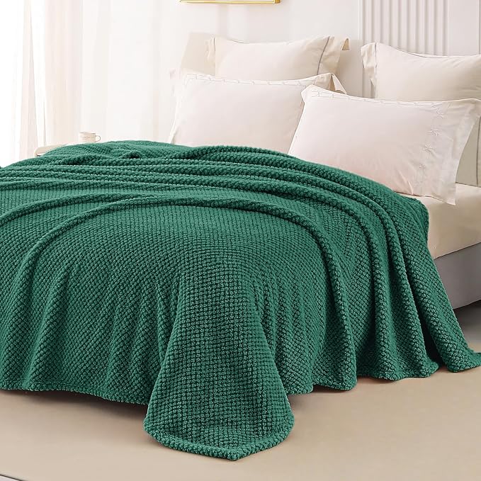 Whale Flotilla Soft Fleece Queen Size Bed Blanket, Emerald Green | 90x90 Inch, Suitable for Bed, Fluffy Fuzzy Jacquard Blankets for All Season, Lightweight and Cozy