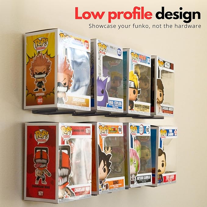 Modern JP Adhesive Display Shelf for Funko Pop Boxes (32-Pack) – Clean Mount for Funko Pop Display – Easy Adhesive Install – Box-Safe, No-Drill Setup – Black