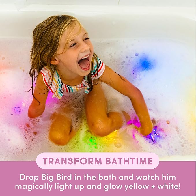 Glo Pals x Sesame Street Water-Activated Bath Toy with 6 Reusable Light-Up Cubes for Sensory Play (Big Bird, Cubes with Character)