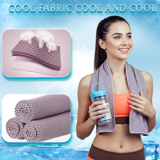 Honoson 20 Pcs Cooling Towels for Neck and Face, 47"x12" Sports Breathable Ice Towels Microfiber Chilly Sweat Rags with Portable Bottle for Gym Golf Athletes Yoga Workout Hot Weather (Pink)