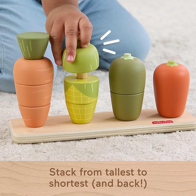 Fisher-Price Wood Toddler Toy Veggie Stacker, Tiny Garden Wooden Sorting & Stacking Activity for Preschool Kids Ages 18+ Months (Amazon Exclusive)