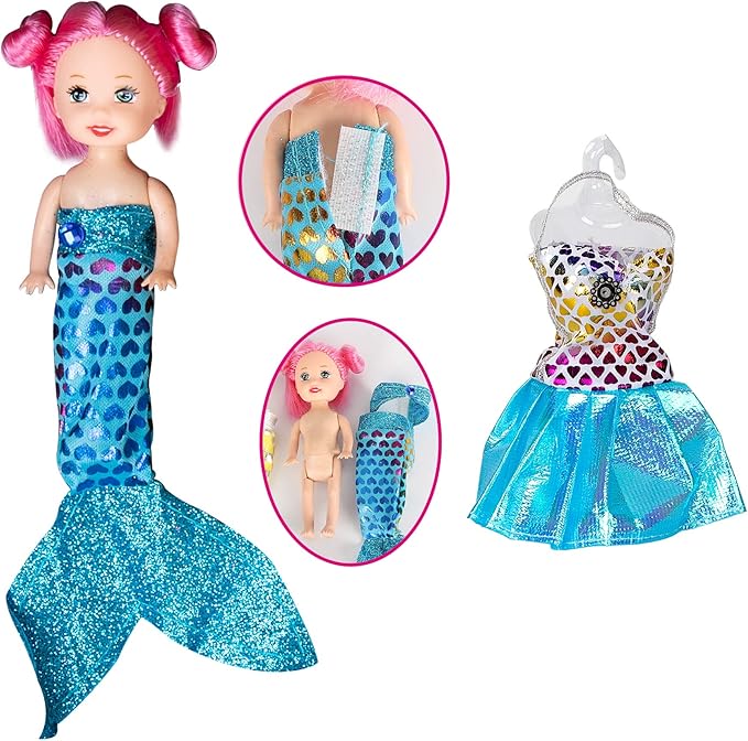 Mermaid Princess Doll with Little Mermaid and Pink Dolphin Playset, Blonde Hair Mermaid Toys with Accessories, Gift for 3 to 7 Year Old Girls