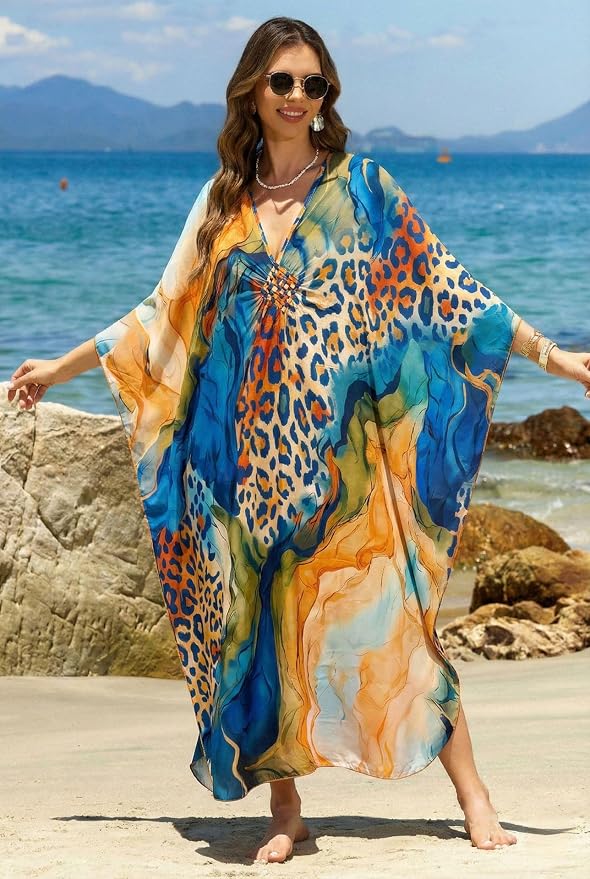 Mumu Dresses for Women Plus Size, Bohemian Kaftan Beach Cover Up Long Maxi Nightgown Soft Loungewear