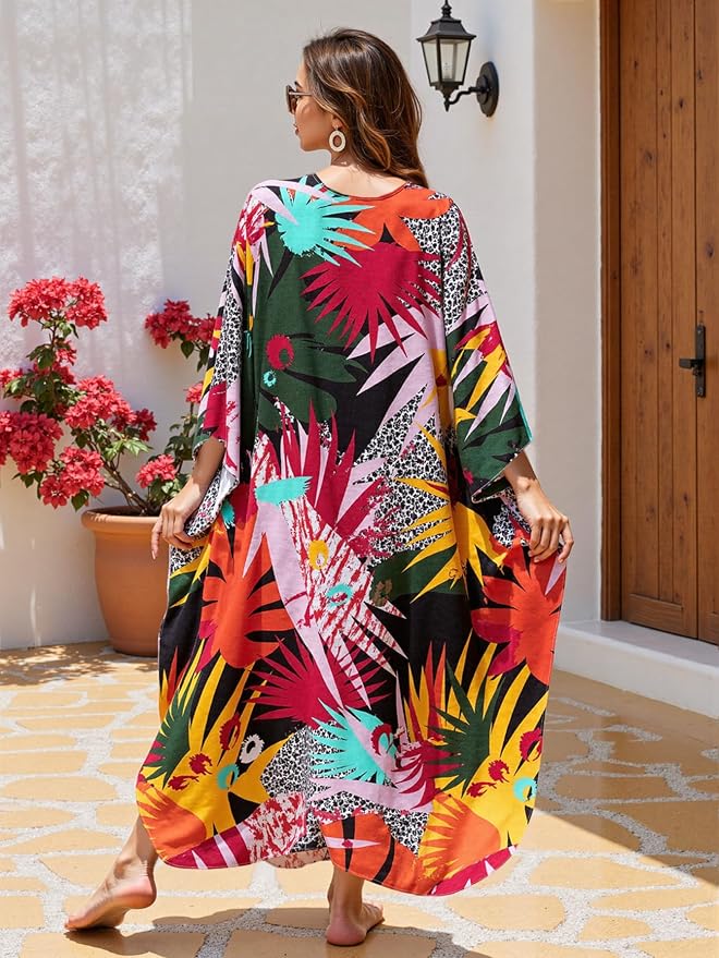 Mumu Dresses for Women Plus Size, Bohemian Kaftan Beach Cover Up Long Maxi Nightgown Soft Loungewear