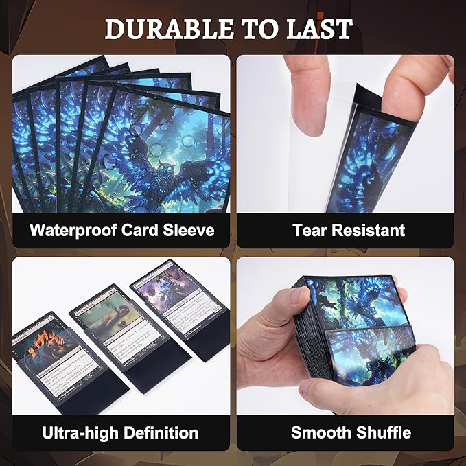 Kabinka MTG Card Sleeves - 100 Standard Size Pack Clear Front & Matte Finish Back with Owl, Premium Sleeves for Magic The Gathering TCG