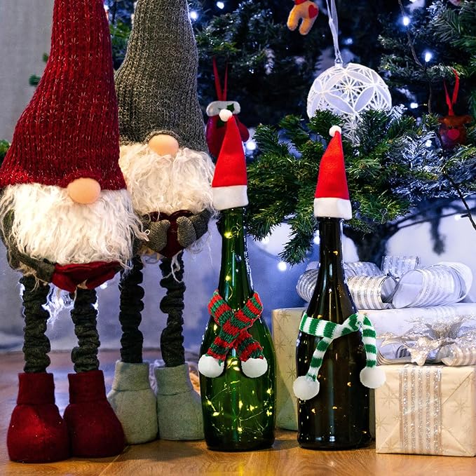 Bencailor 72 Pieces Mini Christmas Scarves for Craft Tiny Snowman Scarves 7.9 x 0.6 Inch Xmas Pet Knitted Scarf Doll Snowman Wine Bottle Scarf Accessory Holiday Christmas Decor for DIY (Classic Color)
