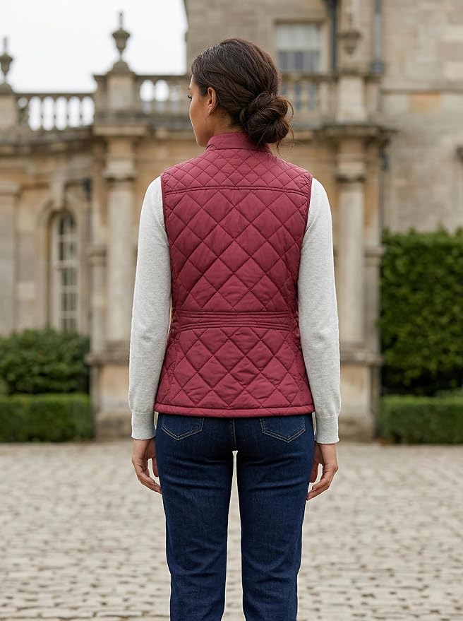 Fuinloth Women's Quilted Vest Lightweight Puffer Stand Collar Zip Gilet | 4 pockets with 2 inner storage. Quilted padded warm gilet. Fall winter outerwear layering vest for travel hiking daily wear.