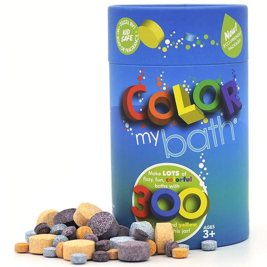 Color MyBath – Bath Color Tablets for Kids, 300 Count Jar – Color Changing, Non-Toxic, Non-Staining, Fragrance-Free – Mix Your Own Rainbow, Fun & Educational – Made in USA (1-Pack)