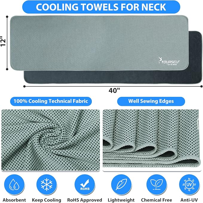SYOURSELF Cooling Towels for Neck and Face, 4 Pack 40" x 12" Cooling Towel for Hot Weather, Soft Breathable Instant Cool Chilly Pad for Sports Golf Yoga Gym Athletes Camping Ice Towels