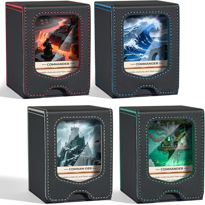 Fabmaker 4 Pack Deck Box Compatible with MTG Commander, (patent Pending) Magnetic Trading Card Storage Box with Commander, Fits 100 Double-Sleeved Cards, Card Box Compatible with Magic the Gathering