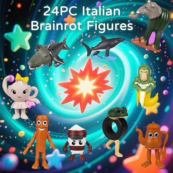 24PCS Italian Brainrot Steal a Brainrot Toys, 1.8" Tralalero Tralala Action Figure, Tung Tung Tung Sahur Doll, Brain Rot Birthday Decorations, Kids Party Favors Gift