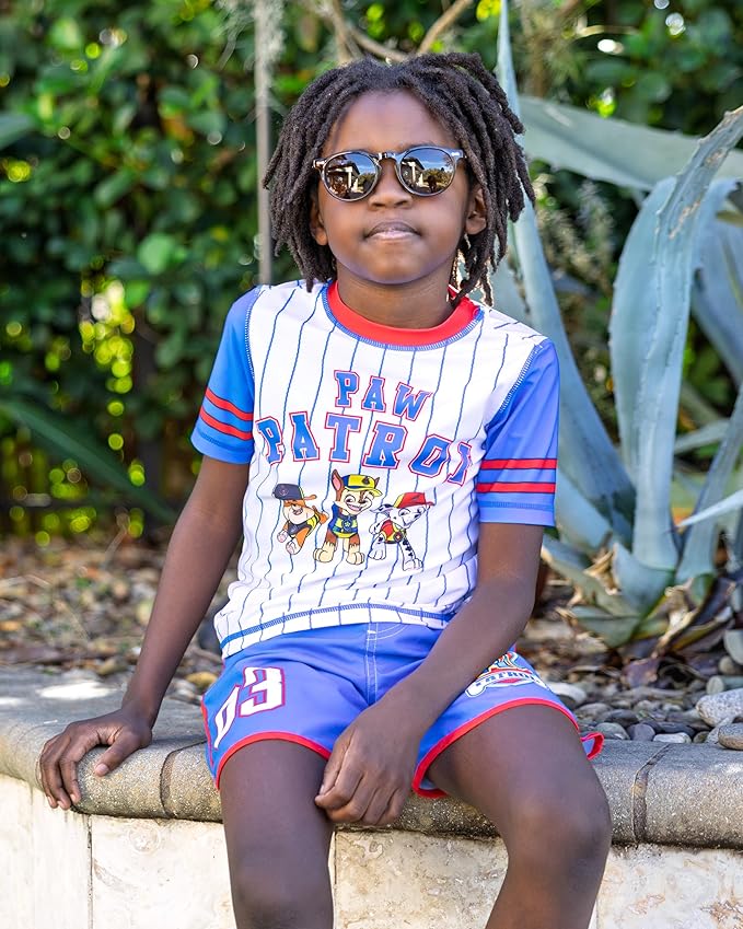 Nickelodeon Paw Patrol Pullover Rash Guard and Swim Trunks UPF 50+ Outfit Set Toddler to Big Kid Sizes (2T - 10-12)