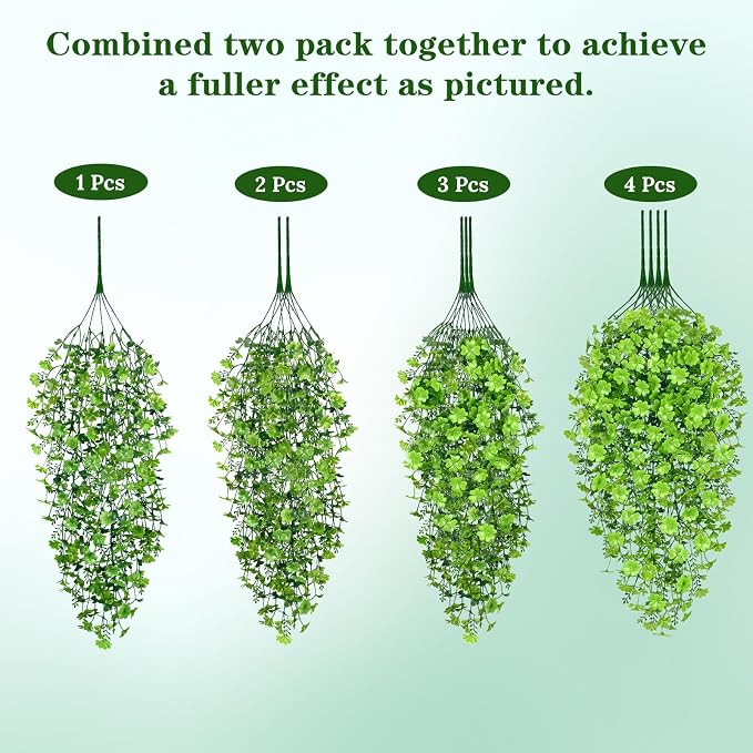 Waipfaru Artificial Hanging Plants, 4Pcs Faux Ivy Four-Leaf Clover | Vines Greenery for Wall Home Bedroom Living Room Aesthetic Kitchen Office Aesthetic Kitchen Indoor Outdoor Decor