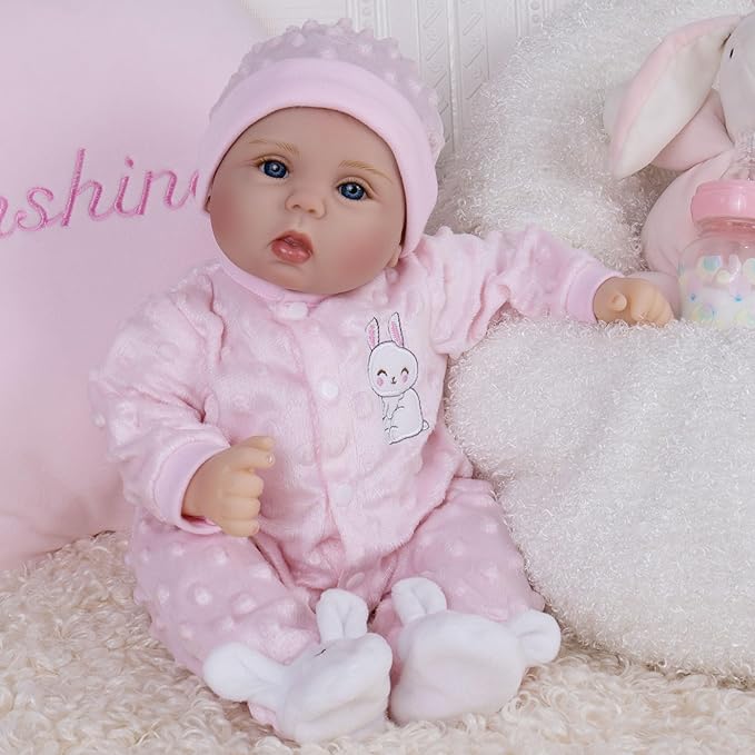 Milidool Reborn Baby Dolls Lifelike Girl Doll 18 inch Realistic Newborn Baby Doll Real Looking Silicone Baby Dolls Girl with Feeding Complete Accessories for 3+ Years Old Gifts