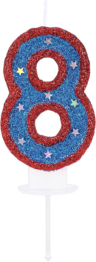 Blue Captain Hero Number 8 Candle Birthday Boy Girl 8 Years Old Cake Topper, 8 Birthday Candle for Kid's Superheroes Theme Party Cake Decoration