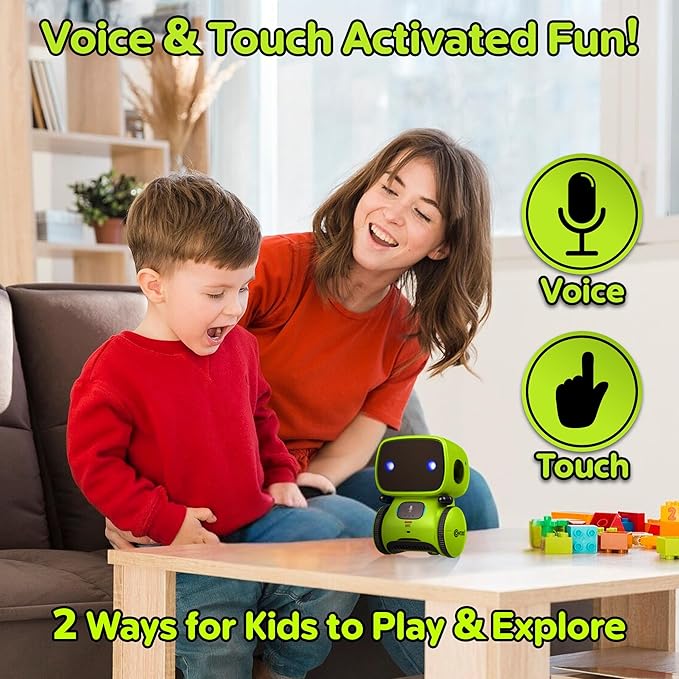 Contixo R1 Kids Robot Toy, Green Interactive Smart Robots With Voice Control Talking Dancing Learning Touch Sensor Compact Educational Portable Toy For Boys Girls Toddlers 3-8 Years Old Birthday Gifts