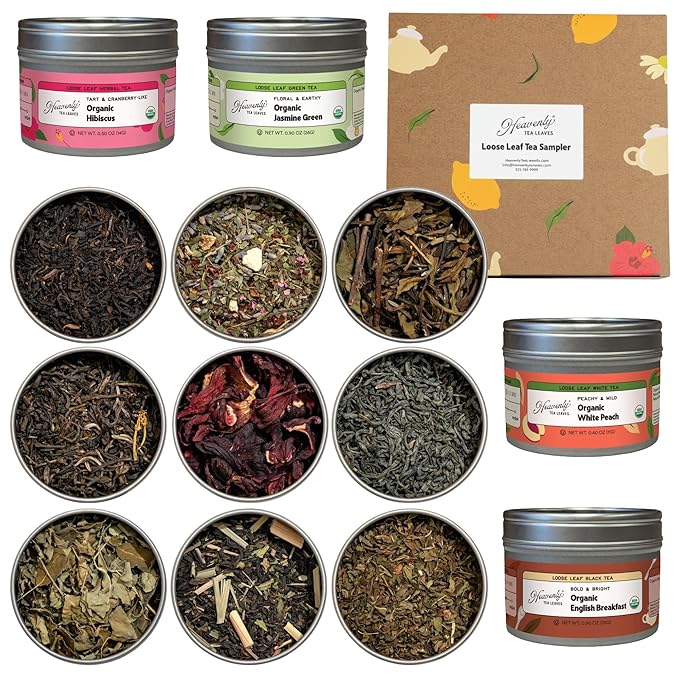 Heavenly Tea Leaves Organic 9 Flavor Variety Pack, Loose Leaf Tea Sampler | Sampler