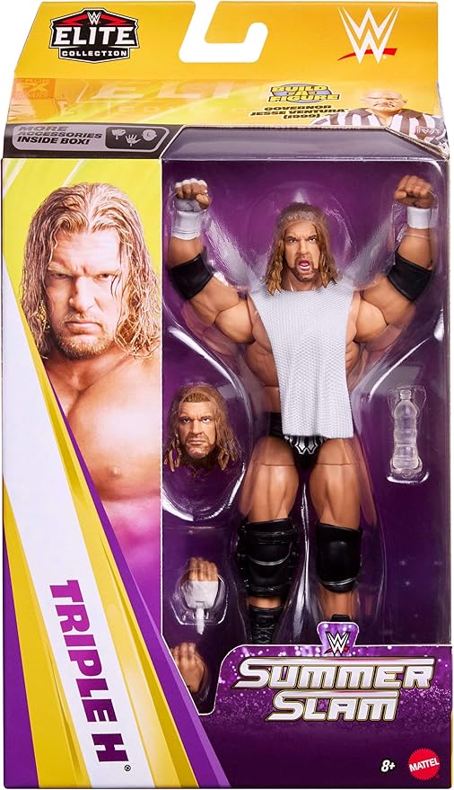 Mattel WWE Elite Collection Action Figure & Accessories, Premium Live Event Triple H Set, SummerSlam Series with Jesse “The Body” Ventura Build-A-Figure Parts